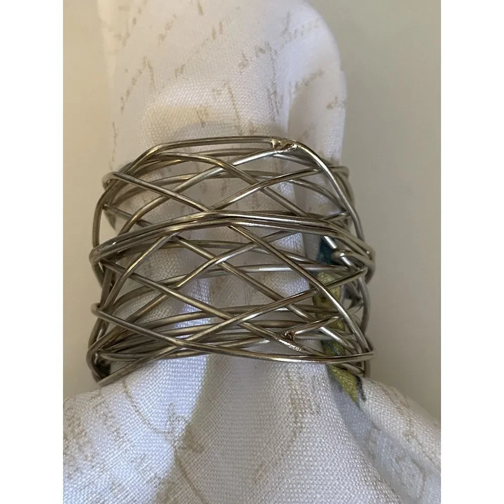 Ukal Set‎ of 6 Handmade Silver Tone Round Mesh Napkin Rings Holder Dinning Party